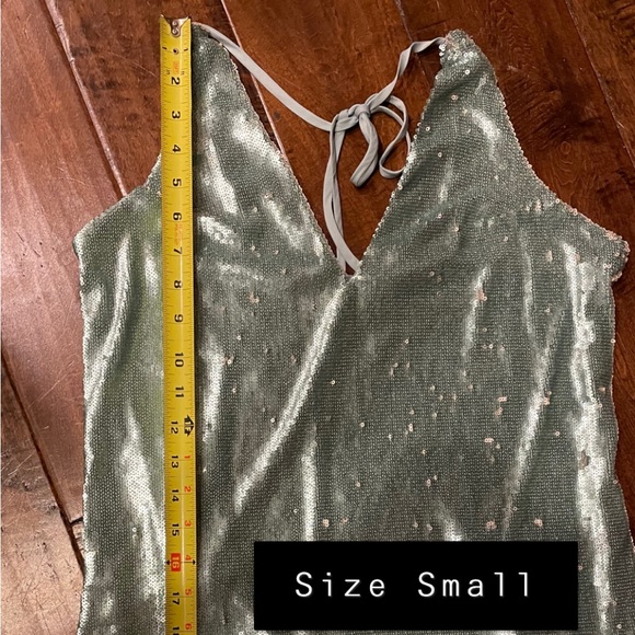 Free People Double Take Gold Rush Sequin Mini Slip Dress Green Blue - Picture 6 of 10